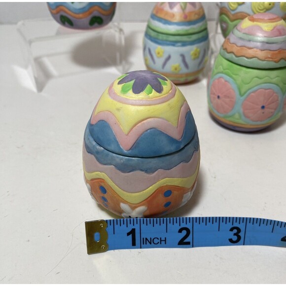 Set of 6 EASTER Egg Candles/lids Ceramic Hand Painted Assorted 2"x 3"OriginalBox - Picture 3 of 8